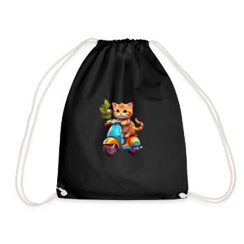 Cat Rides Scooter - Drawstring Bag - black - Front