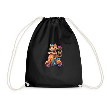 Cat Rides Scooter - Drawstring Bag - black - Front