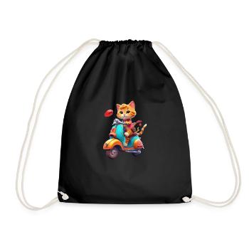 Cat Rides Scooter - Drawstring Bag - black - Front