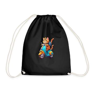 Cat Rides Scooter - Drawstring Bag - black - Front