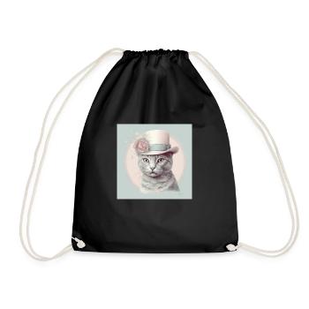 Cat with a hat - Drawstring Bag - black - Front