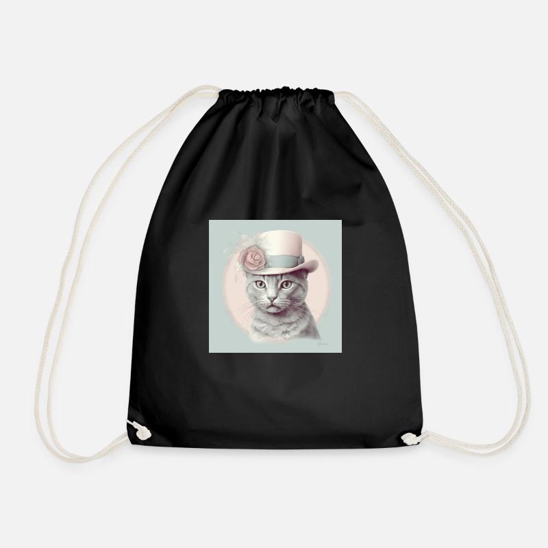 Cat with a hat - Drawstring Bag - black