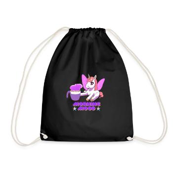 cute unicorn with fairy wings in morning mood - Drawstring Bag - black - Front