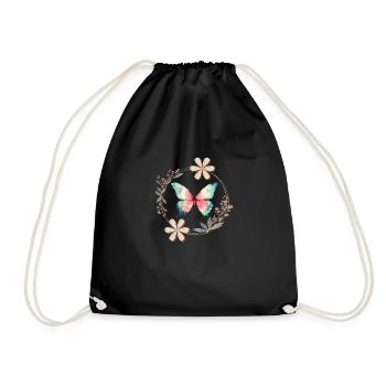 Papillon avec des fleurs - idéal pour enterrement de vie de garçon/anniversaire - Sac de sport léger - noir - Devant