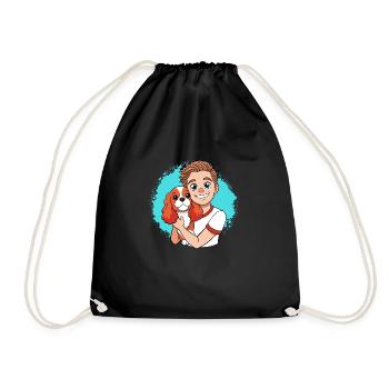 Cavalier King Charles Spaniel Cuddling with Human - Drawstring Bag - black - Front