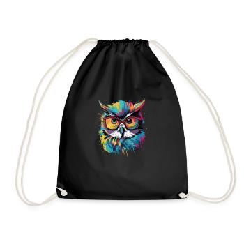 Funny owl with glasses - Drawstring Bag - black - Front