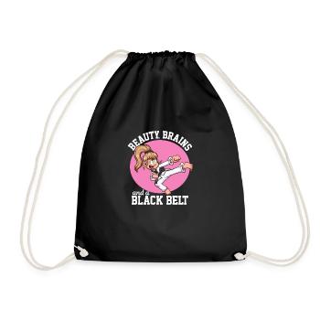 Beauty, Brains And A Black Belt Cartoon - Drawstring Bag - black - Front