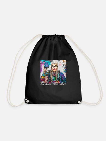 Illustration, bunt, Graffiti, Iris Apfel - Turnbeutel - Schwarz