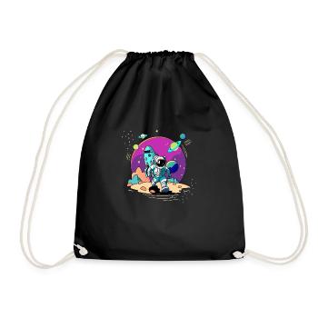 Space astronaut walking in alien planet and rocket - Drawstring Bag - black - Front