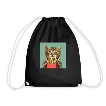 Cat - Drawstring Bag - black - Front