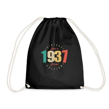 1937 Vintage Retro Birthday Gift 1937 - Drawstring Bag - black - Front