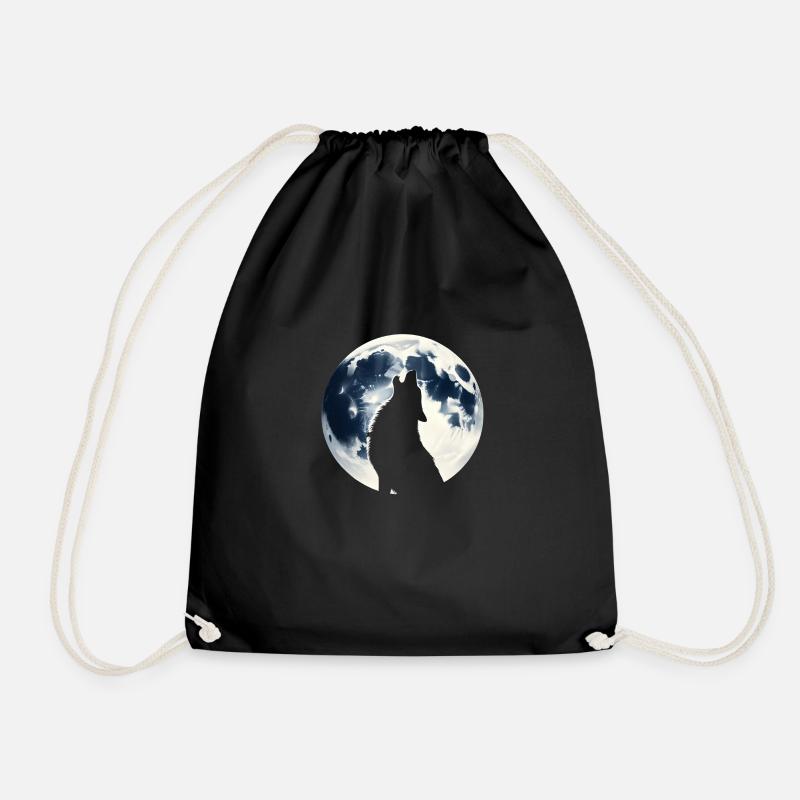 Wolf Howling At Full Moon - Drawstring Bag - black