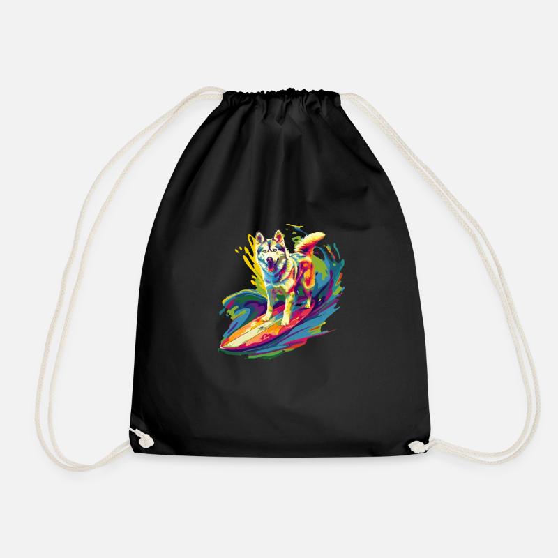Surfender Husky - Turnbeutel - Schwarz