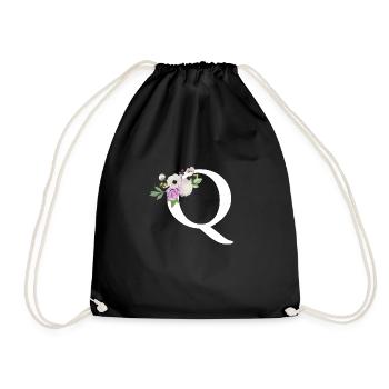 Lila Blumenbuchstabe Q - Turnbeutel - Schwarz - Vorne