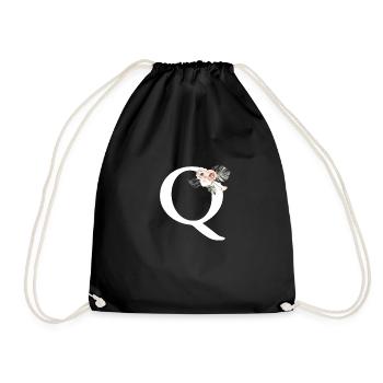 Tropical Floral Letter Q - Drawstring Bag - black - Front