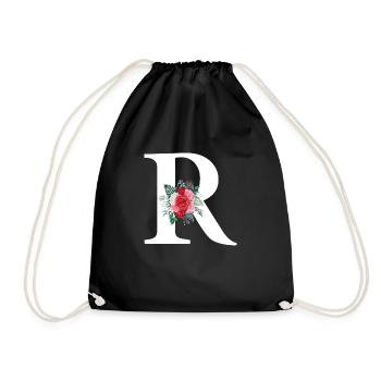 Red Floral Letter R - Drawstring Bag - black - Front