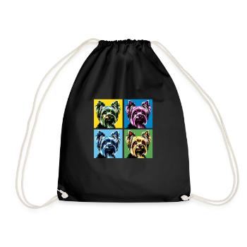 Pop Yorkshire Terrier Dog Portrait - Pet Portrait - Drawstring Bag - black - Front