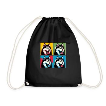 Pop Siberian Husky Dog Portrait - Pet Portrait - Drawstring Bag - black - Front