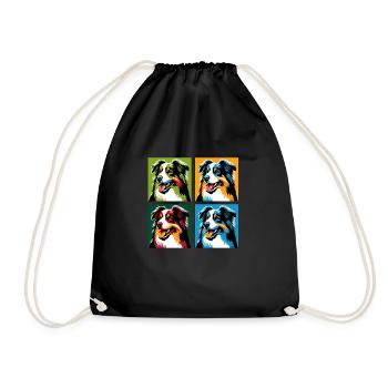 Pop Australian Shepherd Dog Portrait - Drawstring Bag - black - Front