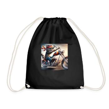Gato Loco Cool Biker Cat With Helmet Chopper Cat - Drawstring Bag - black - Front
