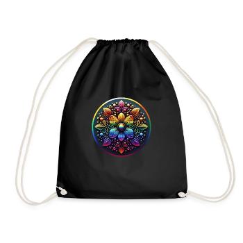 Mechanical Rainbow Flower 2 - Drawstring Bag - black - Front