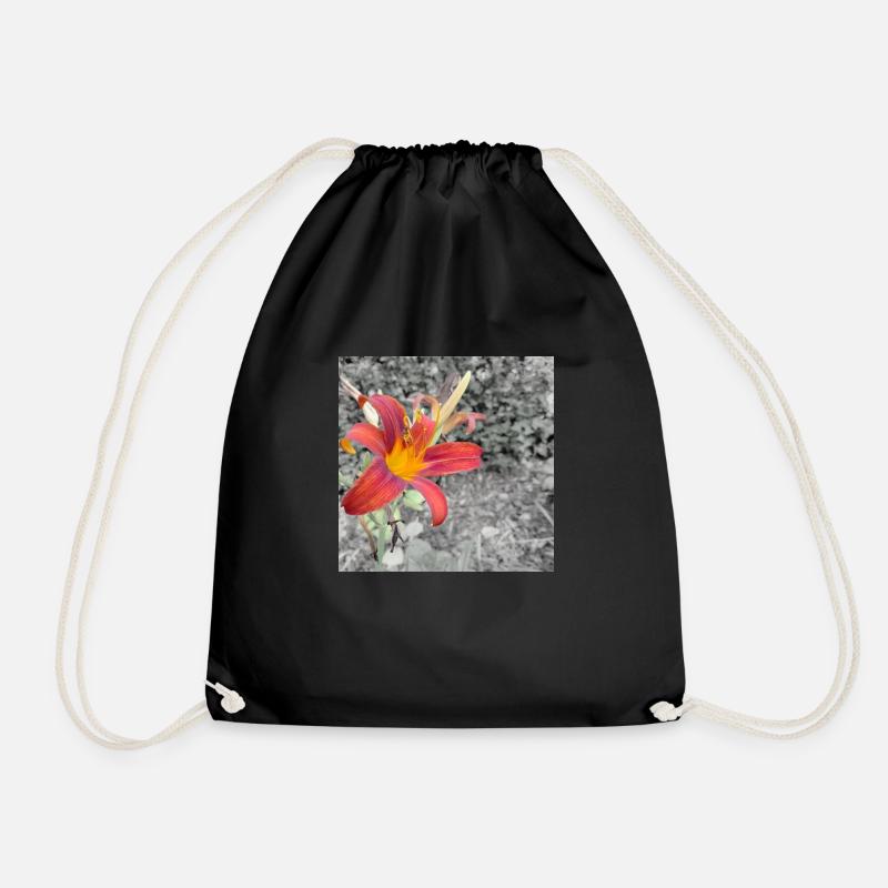 RED LILY / Black White - Drawstring Bag - black