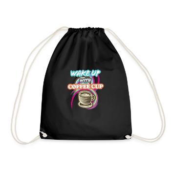 Wake-Up With Coffee Cup - Drawstring Bag - black - Front