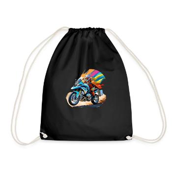 Comic hero on motorcycle - Drawstring Bag - black - Front