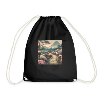 Japan Vintage Azaleen Laternen - Turnbeutel - Schwarz - Vorne