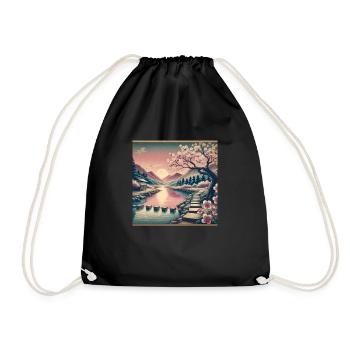 Japan Vintage Blossoming Plum Tree - Drawstring Bag - black - Front