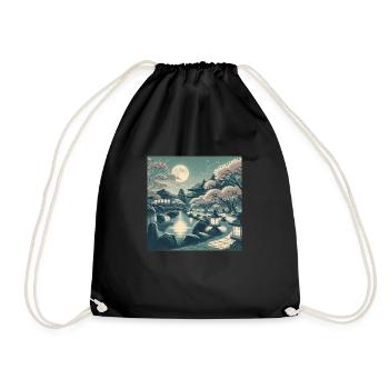 Japan Vintage Night Scene - Drawstring Bag - black - Front
