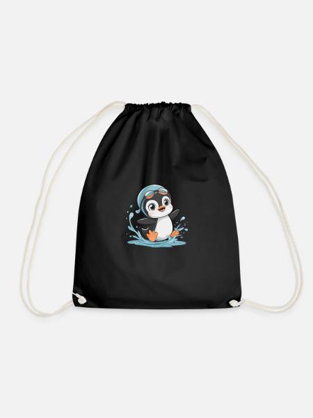 Penguin Fun: Fun in the Water! - Drawstring Bag - black