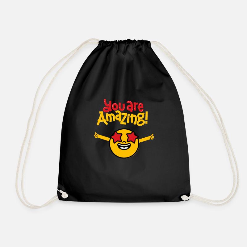 cute smiling face - Drawstring Bag - black