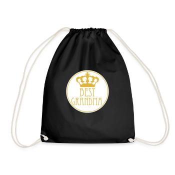 Best Grandma Crown Queen Classy Logo Round Circle - Drawstring Bag - black - Front