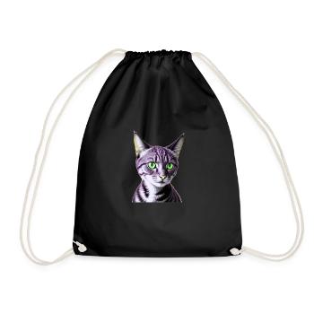 Green-eyed cat - Drawstring Bag - black - Front