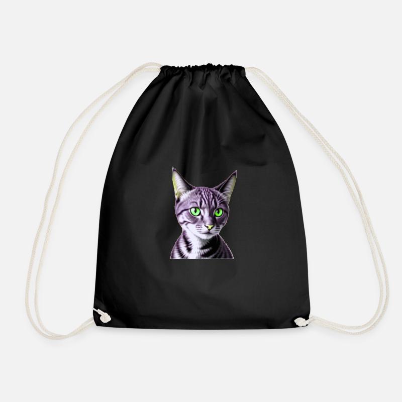 Green-eyed cat - Drawstring Bag - black