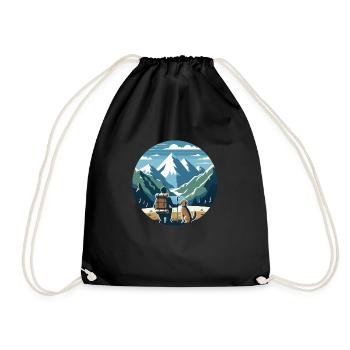 Adventure Friends, hikers with dogs in the mountains - Drawstring Bag - black - Front