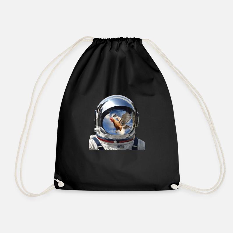 Astronaut + chicken - Drawstring Bag - black