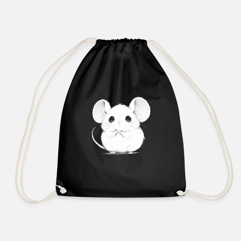 cute manga mouse - Drawstring Bag - black