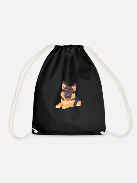 German Shepherd Lying Puppy Big Eyes - Drawstring Bag - black