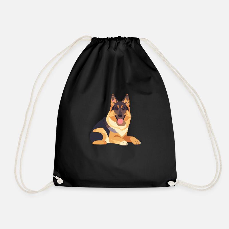 German Shepherd Lying Large Dog - Drawstring Bag - black