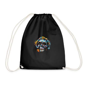 Skull flowers calavera - Drawstring Bag - black - Front
