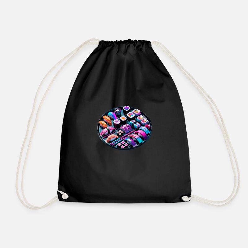 Vaporwave Sushi Japan Retro - Drawstring Bag - black