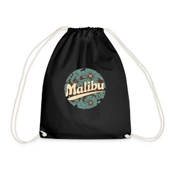 Malibu retro surf design - Drawstring Bag - black - Front