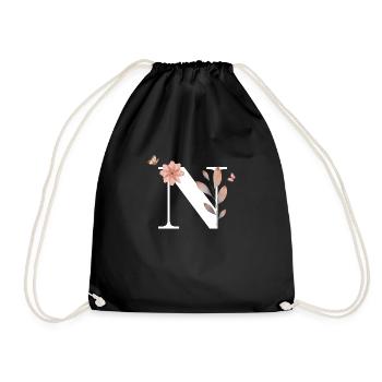 Letter n Wildflowers Watercolors - Drawstring Bag - black - Front