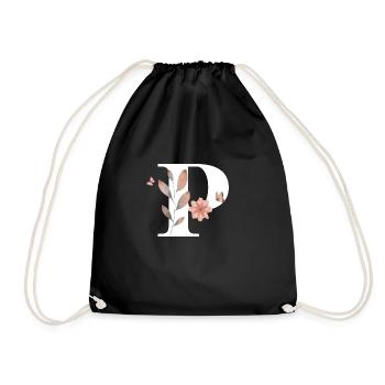 Letter p wildflowers watercolors - Drawstring Bag - black - Front