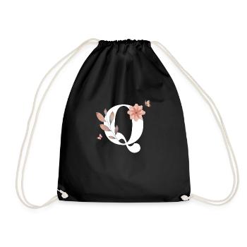 Letter q wildflowers watercolors - Drawstring Bag - black - Front