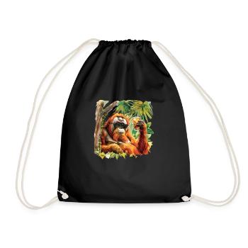 cool orangutan - Drawstring Bag - black - Front