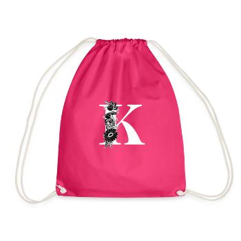 Lettre k floral noir et blanc - Sac de sport léger - fuchsia - Devant