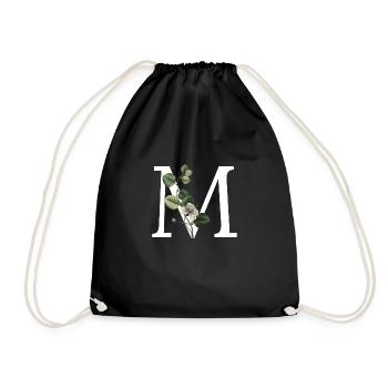 Letter M Green Botanical - Drawstring Bag - black - Front